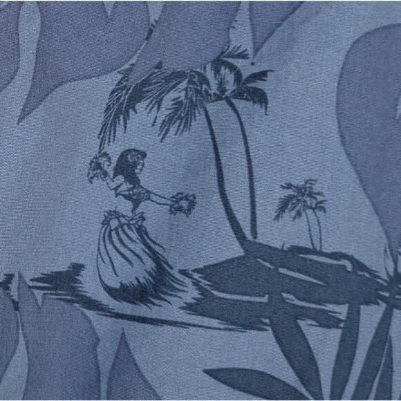 Roundtree & Yorke Mens Hawaiian Shirt Sz Large Blue Cotton Hula Girl Tropical - Picture 5 of 9